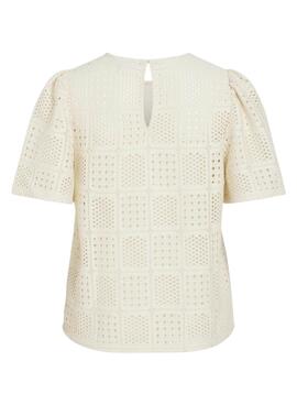 Top Vila Vinovira beige perforado para mujer