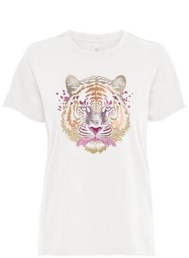 Camiseta Only Lucia tigre blanco para mujer