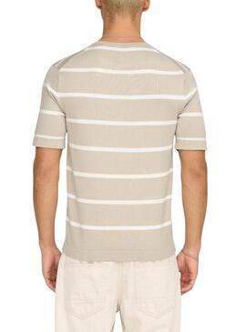 Camiseta Only and Sons Wyler rayas beige para hombre