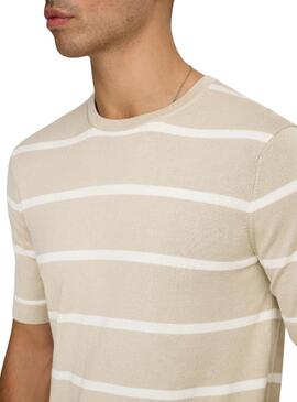 Camiseta Only and Sons Wyler rayas beige para hombre