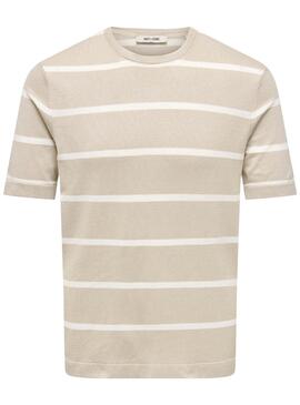 Camiseta Only and Sons Wyler rayas beige para hombre