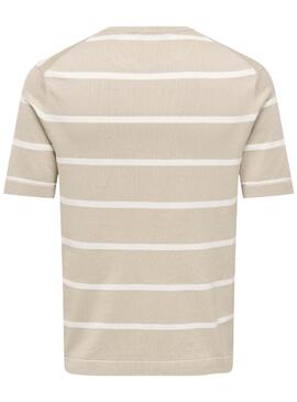 Camiseta Only and Sons Wyler rayas beige para hombre