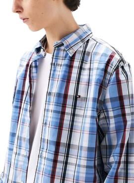 Camisa Tommy Hilfiger Flex Poplin azul y granate para hombre