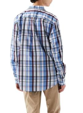 Camisa Tommy Hilfiger Flex Poplin azul y granate para hombre