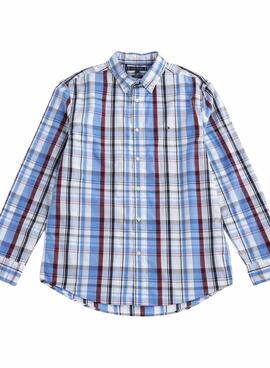 Camisa Tommy Hilfiger Flex Poplin azul y granate para hombre