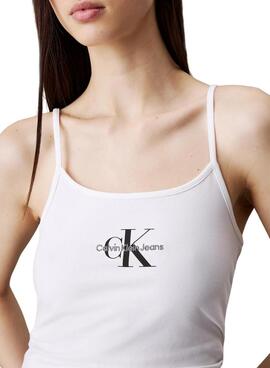 Camiseta  Calvin Klein Jeans Monologo Strappy blanco para mujer 