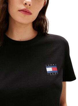 Camiseta Tommy Jeans Flag negro para mujer