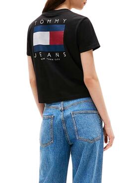 Camiseta Tommy Jeans Flag negro para mujer