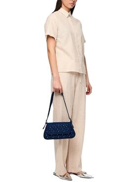 Pantalón Pieces Sally tostado rayas para mujer