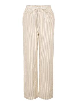 Pantalón Pieces Sally tostado rayas para mujer