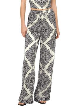 Pantalón Only Hairon étnico blanco y negro para mujer