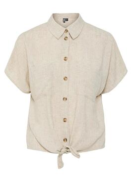 Camisa Pieces Pia beige para mujer