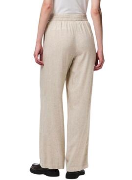 Pantalón Pieces Pia Wide beige para mujer