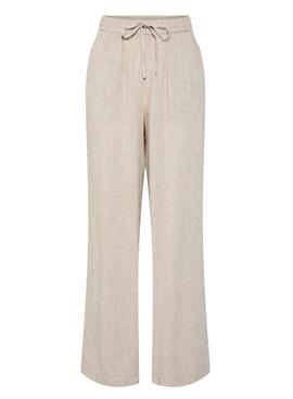 Pantalón Pieces Pia Wide beige para mujer