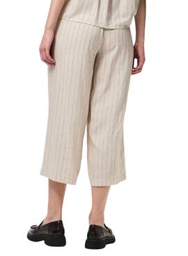 Pantalón coulotte Pieces Pia rayas beige para mujer
