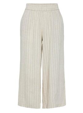 Pantalón coulotte Pieces Pia rayas beige para mujer
