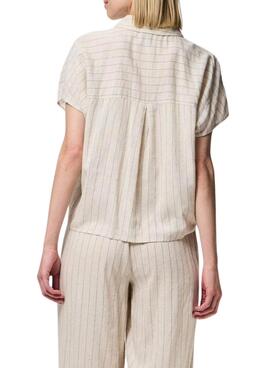 Camisa Pieces Pia rayas beige para mujer