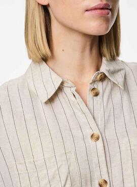 Camisa Pieces Pia rayas beige para mujer