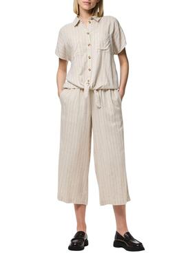 Camisa Pieces Pia rayas beige para mujer