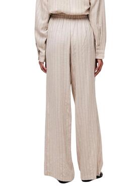 Pantalón Pieces Pia Wide rayas beige para mujer