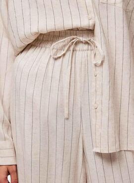 Pantalón Pieces Pia Wide rayas beige para mujer
