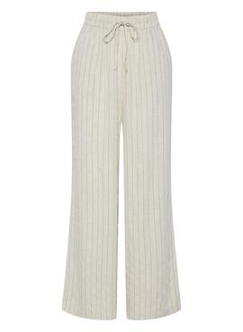 Pantalón Pieces Pia Wide rayas beige para mujer