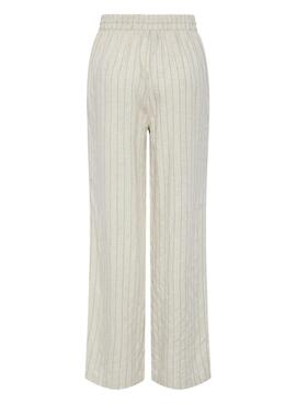 Pantalón Pieces Pia Wide rayas beige para mujer