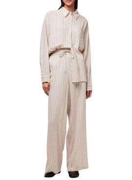 Pantalón Pieces Pia Wide rayas beige para mujer