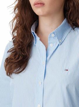 Camisa  Tommy Jeans Pinstripe azul para mujer 