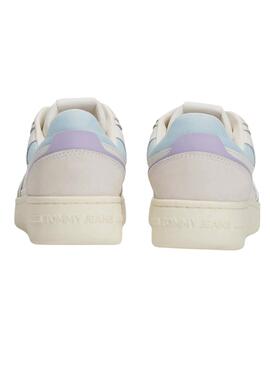 Zapatillas Tommy Jeans Retro Basket blanco y lila para mujer