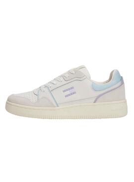 Zapatillas Tommy Jeans Retro Basket blanco y lila para mujer