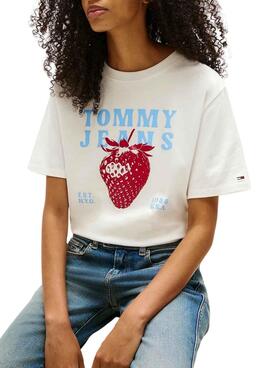 Camiseta Tommy Jeans Strawberry blanco para mujer