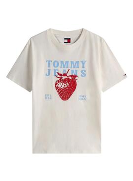 Camiseta Tommy Jeans Strawberry blanco para mujer