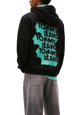 Sudadera Tommy Jeans Stack Backprint negro para hombre