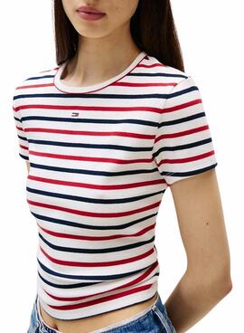 Camiseta Tommy Jeans Essential Rib rayas para mujer
