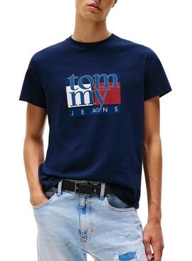 Camiseta Tommy Jeans Flag Slim azul marino para hombre
