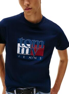 Camiseta Tommy Jeans Flag Slim azul marino para hombre