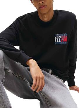 Sudadera Tommy Jeans Flag negro para hombre