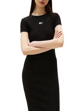 Vestido Tommy Jeans Badge Rib negro para mujer