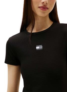 Vestido Tommy Jeans Badge Rib negro para mujer