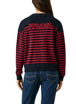 Jersey Pepe Jeans Carlina azul y rojo para mujer
