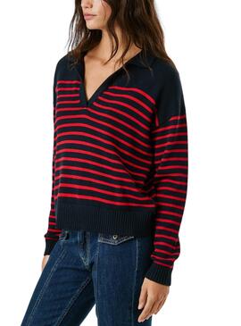 Jersey Pepe Jeans Carlina azul y rojo para mujer