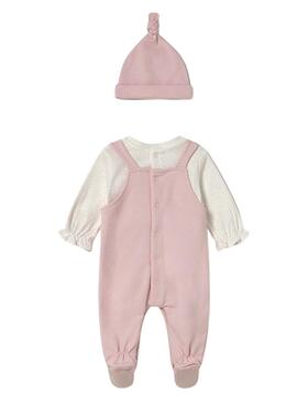 Pelele Mayoral peto y gorro felpa rosa para bebé