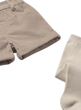 Conjunto Mayoral 3 piezas bermuda beige bebé
