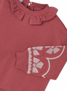 Sudadera Mayoral cuello volante granate para niña