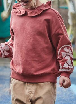 Sudadera Mayoral cuello volante granate para niña