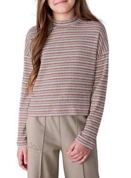 Camiseta Mayoral semicisne rayas rosa para niña