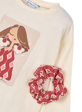 Camiseta Mayoral con coletero beige para niña