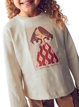 Camiseta Mayoral con coletero beige para niña