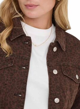 Cazadora vaquera Only Anlie animal print marrón para mujer